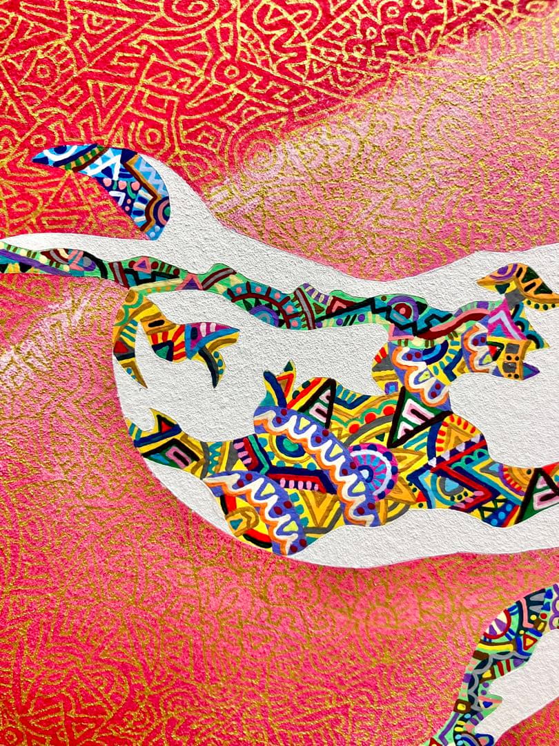 原画 鯨 動物画 絵画 アクリル画 現代アート 細密画 手描き 一点物