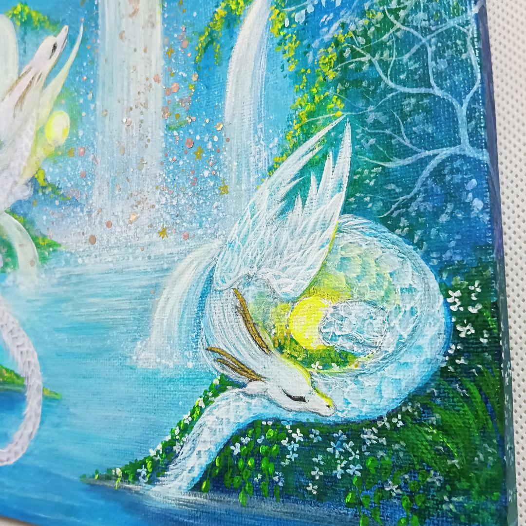No.511 F3キャンバスアクリル画 ドラゴン 龍 開運絵画 龍の絵 星空 滝