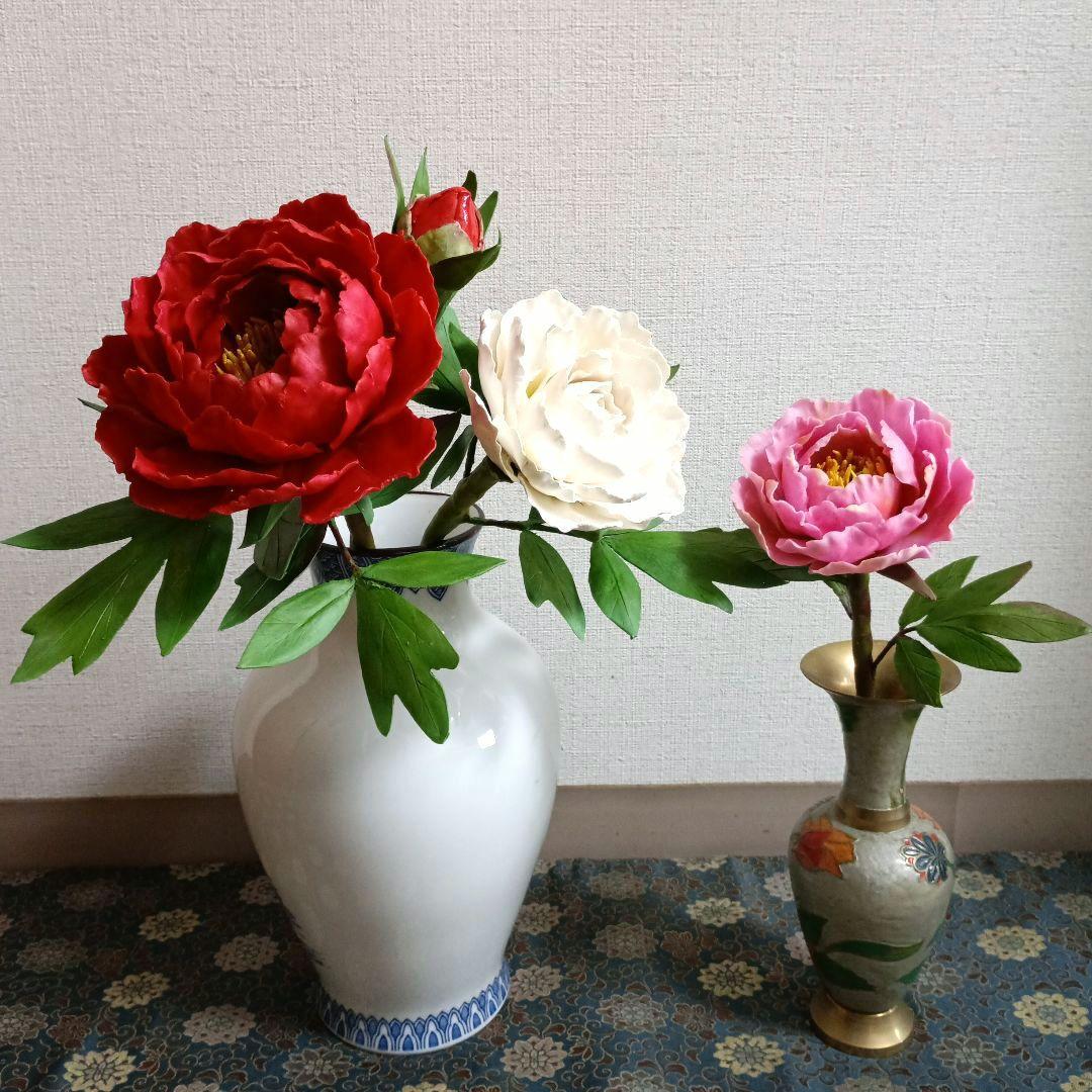 専用　牡丹と芍薬のお花 樹脂粘土クレイフラワー Peony made from air dry clay 樹脂粘土で作るピオニー、芍薬の花