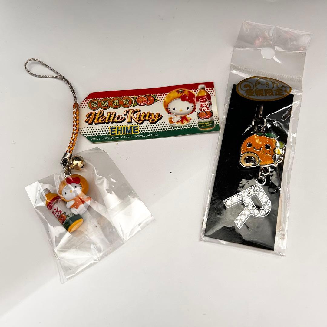 新品】愛媛限定 キティちゃん ストラップ みかんストラップ 2点セット