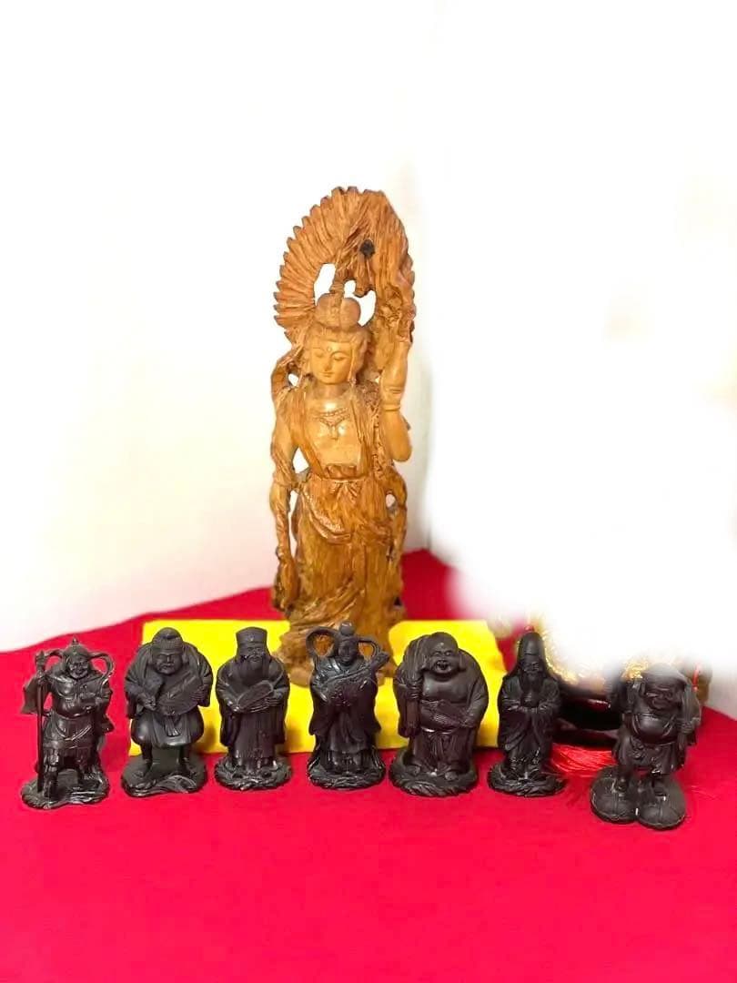 ✨開運&インテリアに✨七福神X7体✨と仏像X1✨✨8点セット 楽天市場】開運 金色 七福神 像 (寿山石製)高さ約10cm ☆木製台座・金
