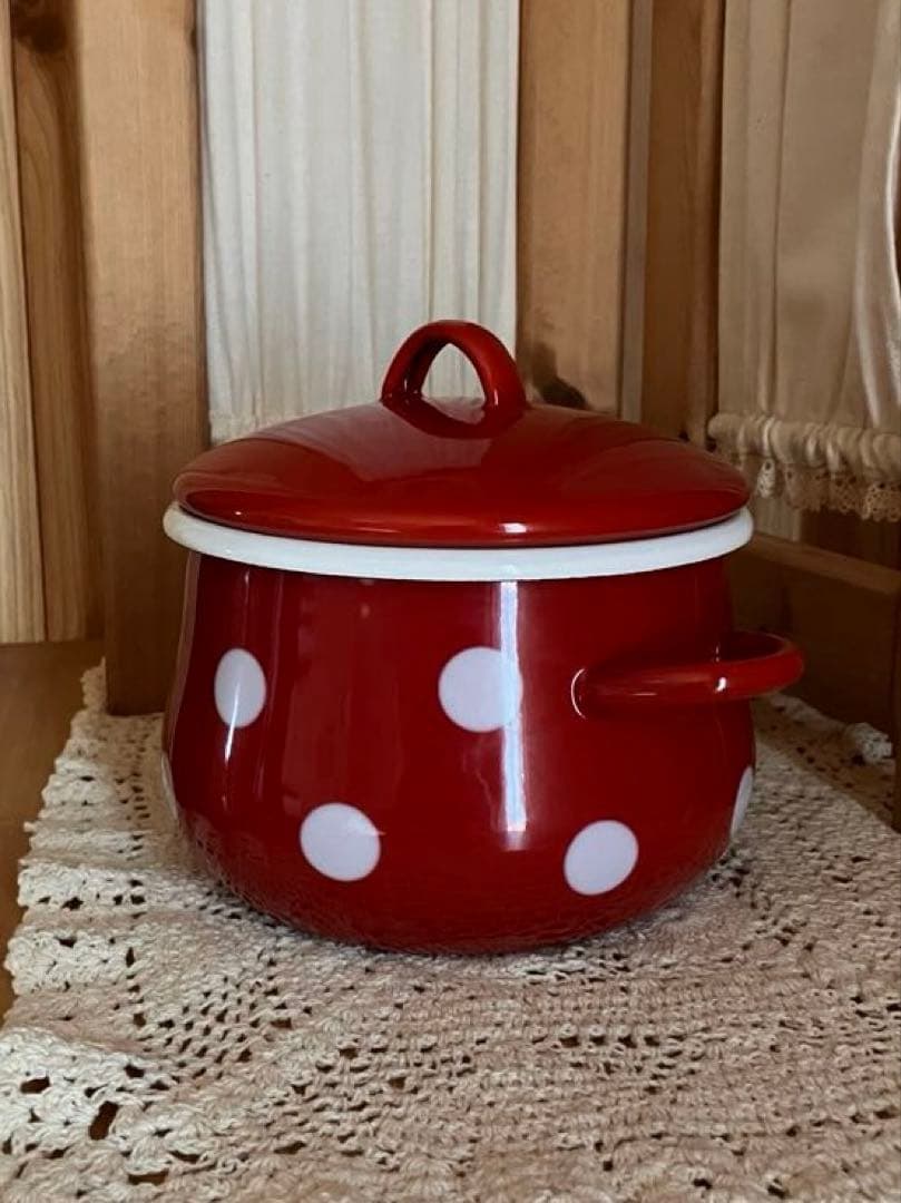 カントリー❤️新品 赤ドット琺瑯両手鍋
