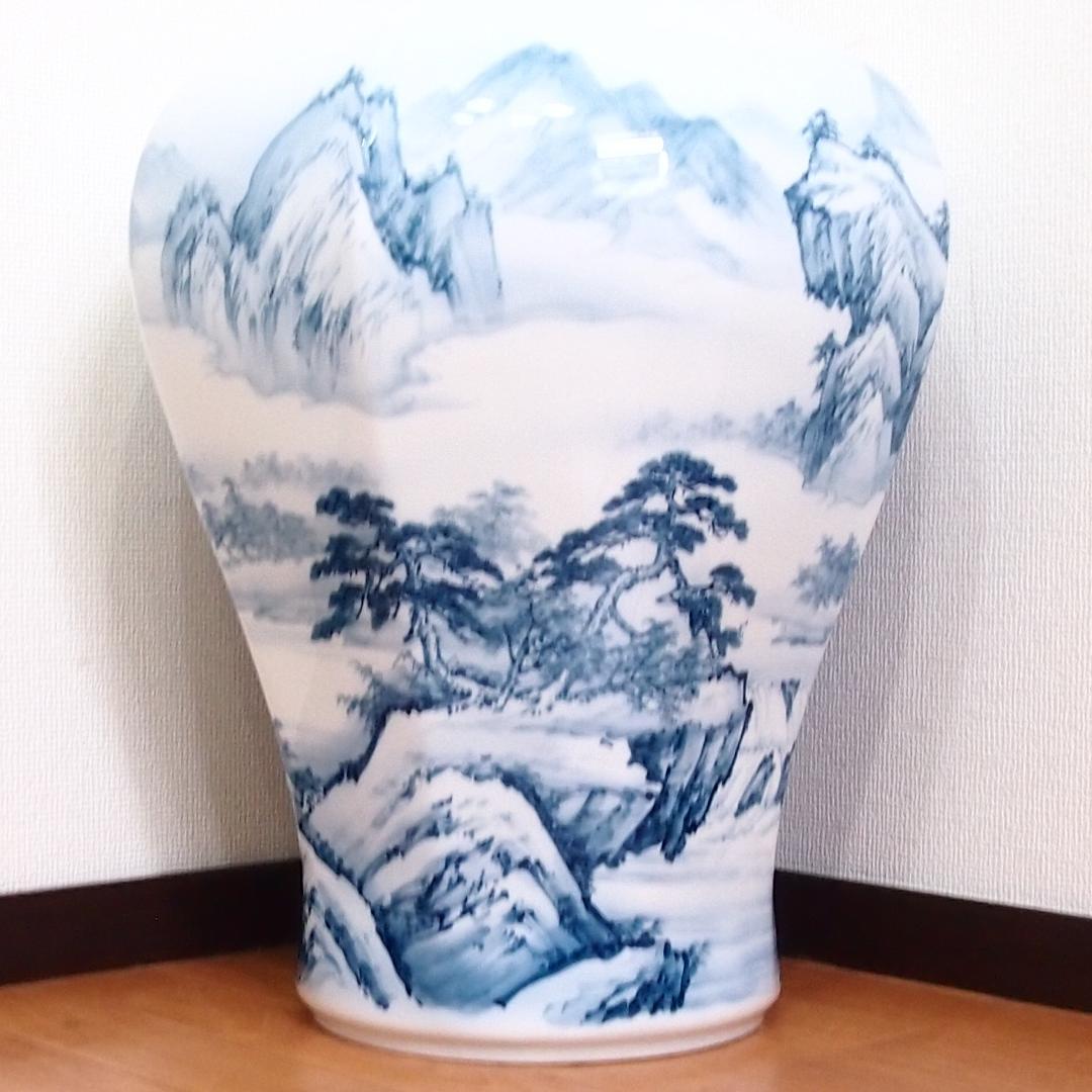 美品】有田焼 沈香壺 勝雲作/藤井勝雲 絵付師:金武自然 山水染付 壷/つぼ