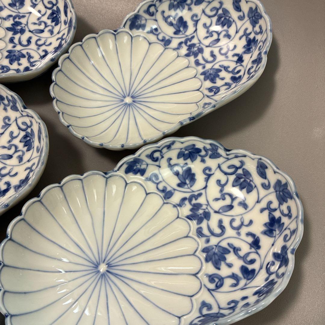 未使用品】美濃焼 花風流 三洋陶器 和食器 染付菊型 取鉢揃 5枚 箱付き