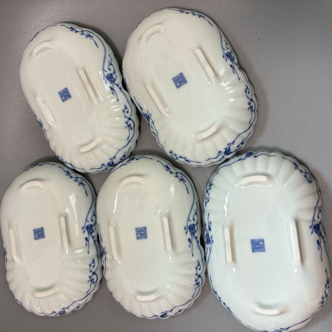 未使用品】美濃焼 花風流 三洋陶器 和食器 染付菊型 取鉢揃 5枚 箱付き
