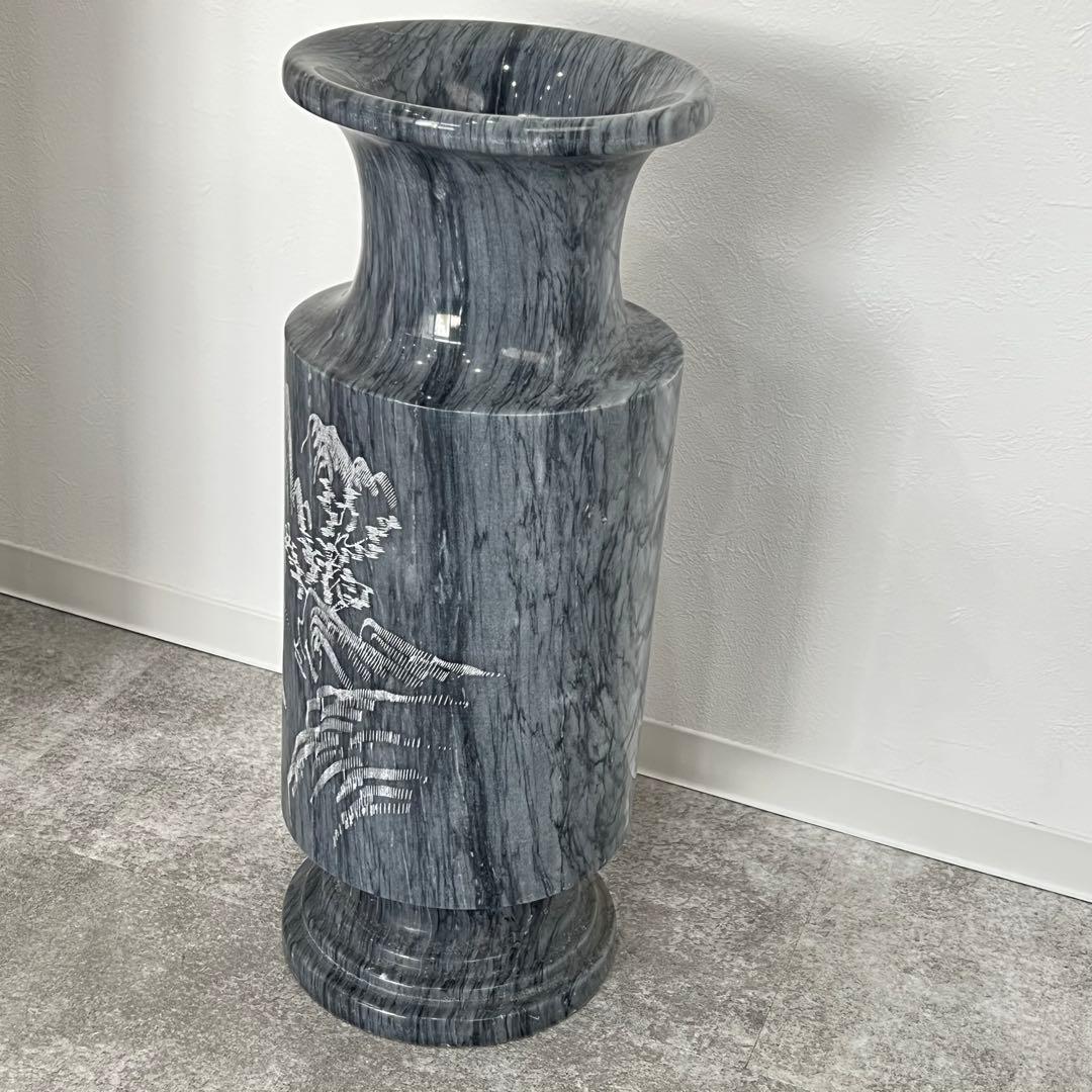 美品 大理石 山水画彫刻 花瓶 石花瓶 天然石 傘立て オブジェ