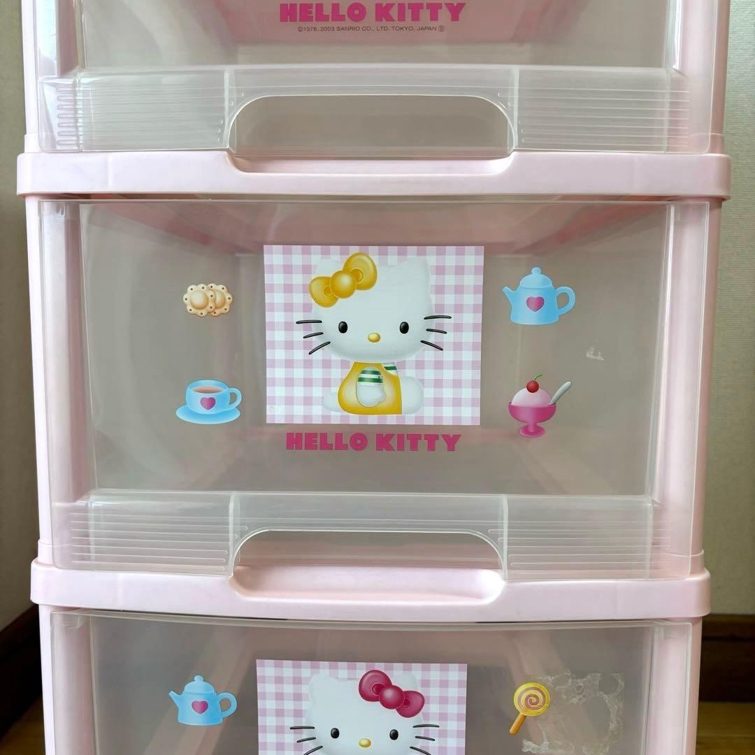 ハローキティ 3段収納ケース 3段チェスト 引き出し収納 ピンク - メルカリ