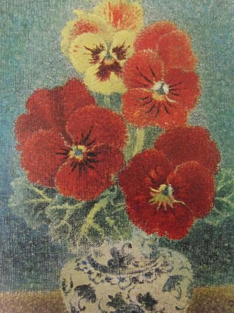 岡鹿之助、【三色菫】、希少な大判額装用画集より、新品高級額装付
