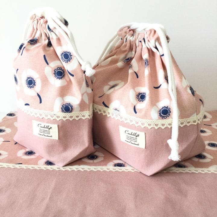 ♡北欧系アネモネフラワー☆通園通学6点セット♡ ～内側11号帆布