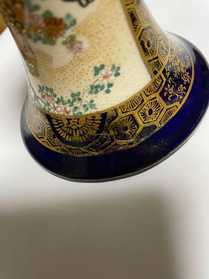 京薩摩 瑠璃金蘭手人物図広口小瓶 楠部造 古美術 骨董 直しあり