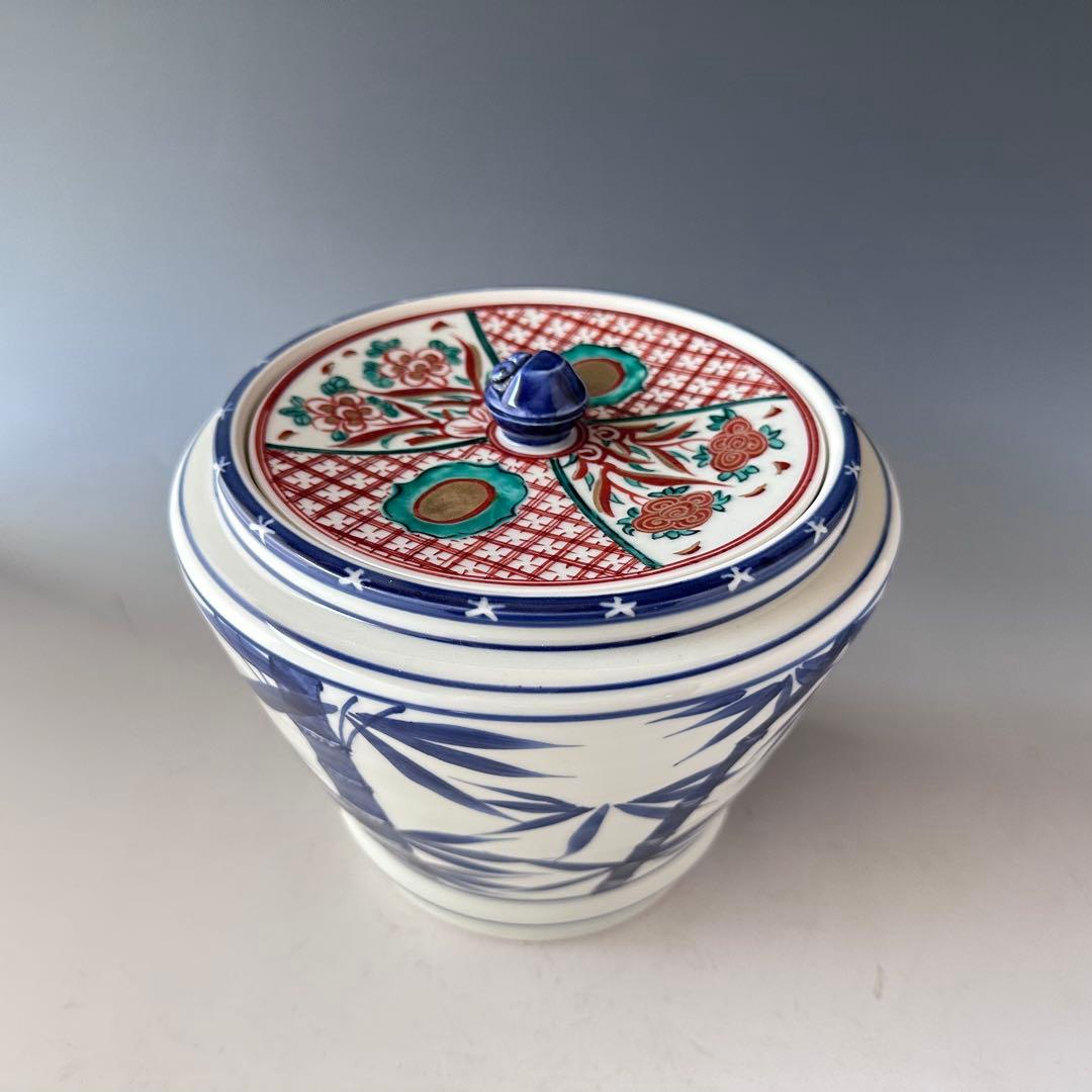 茶道具 染付 竹 水指 蓋赤絵 手塚桃峰 共箱 京焼 茶会