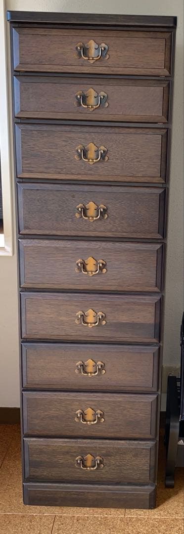 美品 アンティーク調チェスト ダークブラウン W44×D45×H148-公式
