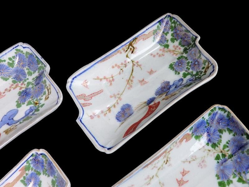 古伊万里 染錦 梅に菊 松に短冊の図 変形長皿 5客 B048AS-CWx - メルカリ