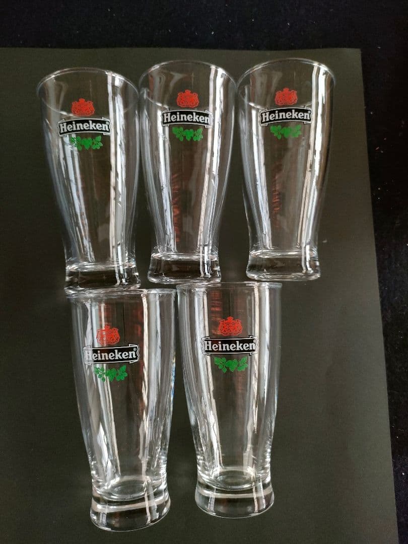 ○【箱付き未使用5客Heinekenハイネケン公式ロゴビアグラス非売品
