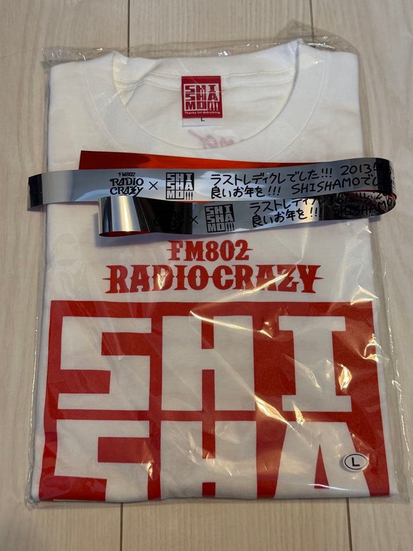 SHISHAMO×RADIO CRAZYコラボTシャツ　白L 銀テープ付き ⚡️📻 SHISHAMO×FM802 ROCK FESTIVAL RADIO CRAZY コラボロゴTシャツ