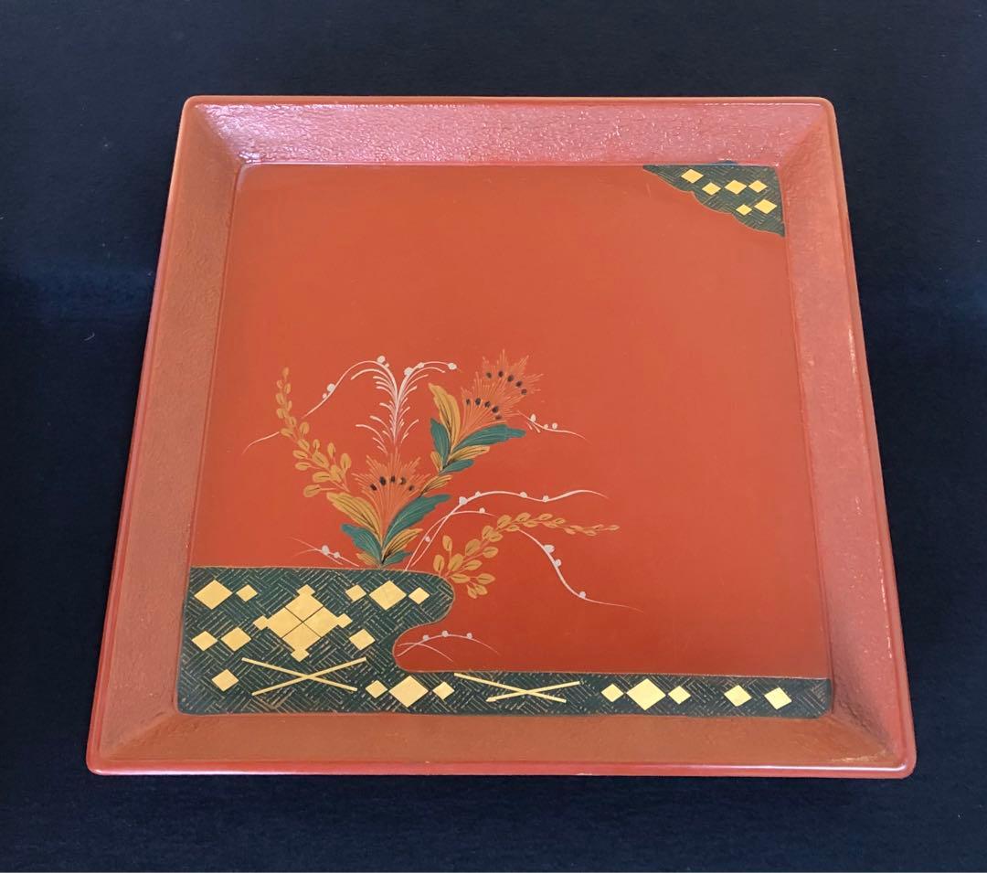 《R》朱塗 蒔絵 四方膳 会席膳5客 銘々盆 木製漆器 260209け1
