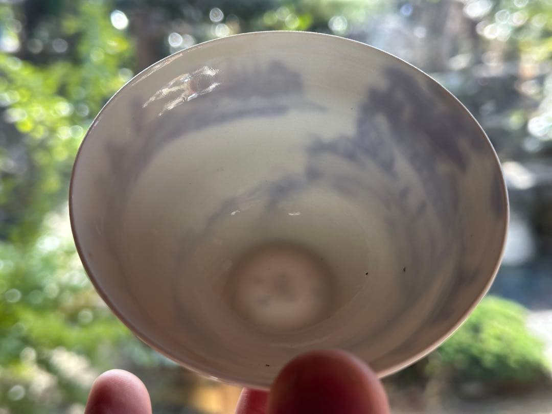 超珍品】透ける薄さ！古伊万里 卵殻手 染付山水人物紋 蓋物 5客セット
