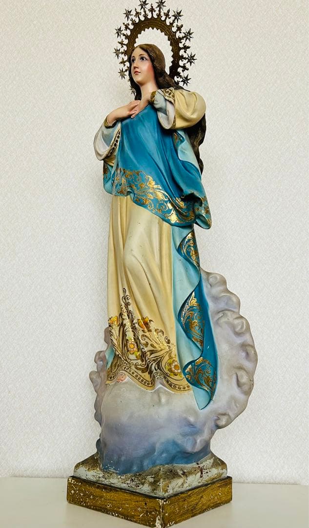 超超希少美顔】✞無原罪の御宿り 胸に手を当てる聖母マリア像 宗教彫刻