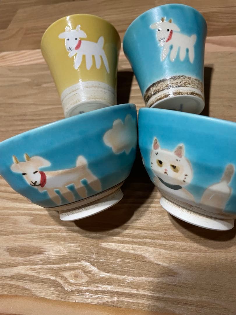 atelier quichane 動物デザイン飯碗、フリーカップ 4個セット atelier quichane 動物デザイン飯碗、フリーカップ 4個セット
