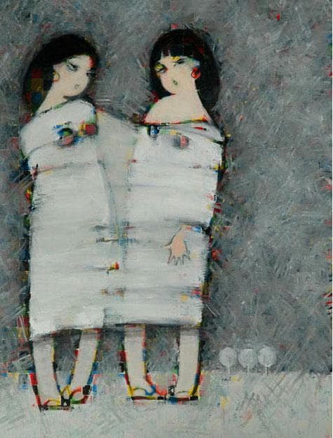 油絵 菅家令子 絵 絵画 インテリア F6-083211 人物 雪国の子供たち 油絵 菅家令子 絵 絵画 インテリア F6-083211 人物 雪国の子供たち
