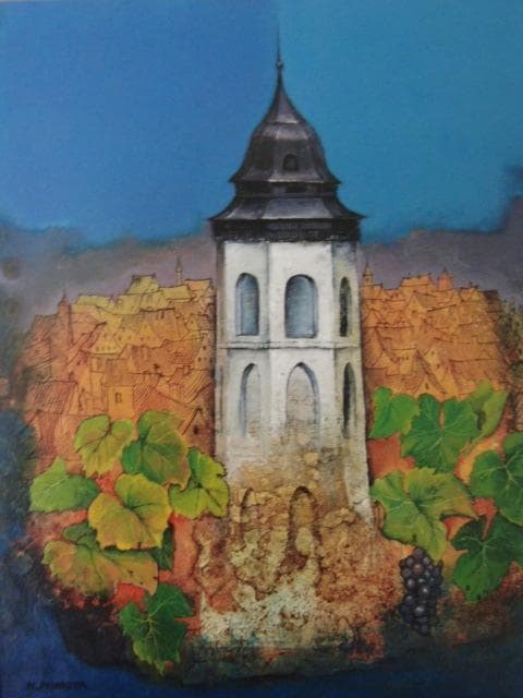 久保田晃二【搭のある風景】希少画集画、状態良好、新品高級額装付 画家として大船美術画廊で個展を開催している 久保田 晃二さん 笠間
