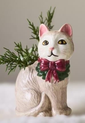 アンソロポロジーFestive Vintageヴィンテージ風　猫の可愛い花瓶 Festive Vintage-Inspired Animal Stoneware Vase | AnthroHome