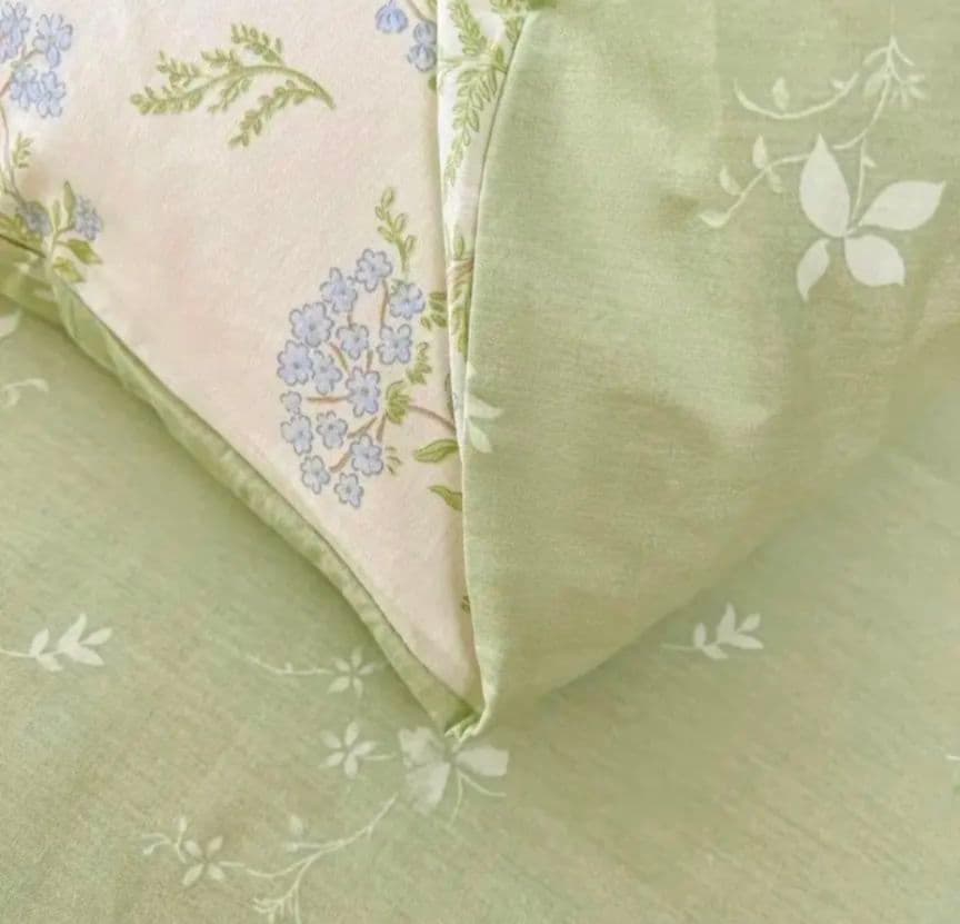 新品☆レースフラワー忘れな草柄綿100%シングル掛け布団カバー枕カバー