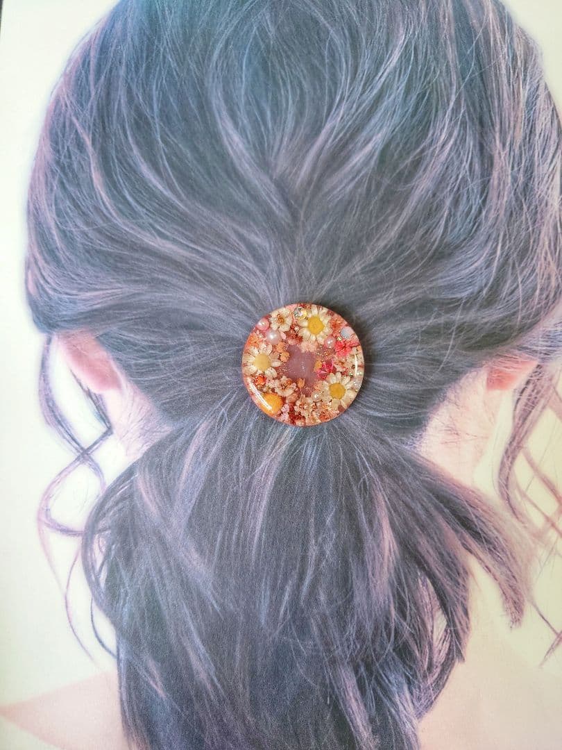 レジン ドライフラワー ヘアゴム ブローチ ポニーフック No.21