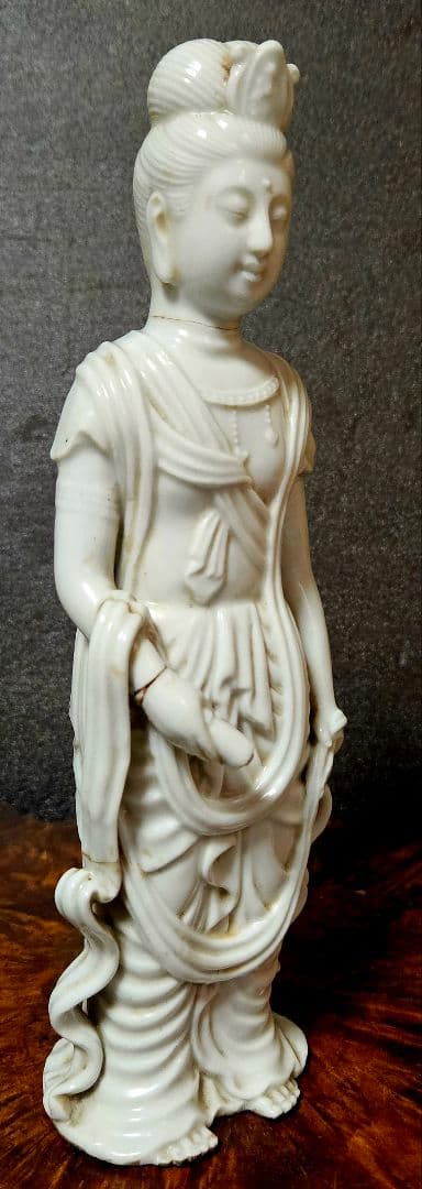 時代古作品❗】明治時代 白磁 観音立像 観音像 観音様 伝世時代箱 仏教