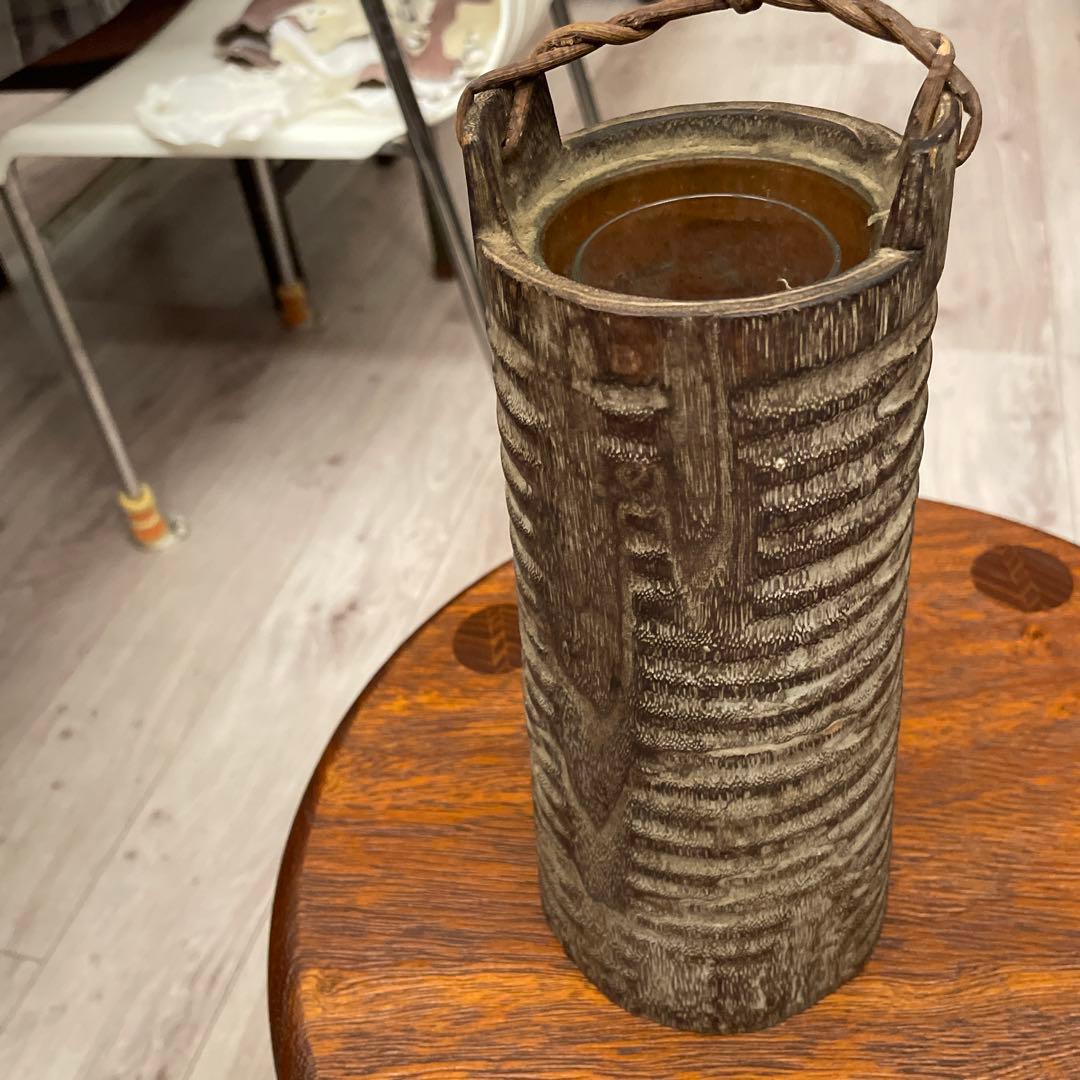 木製花器 ロープハンドル付き