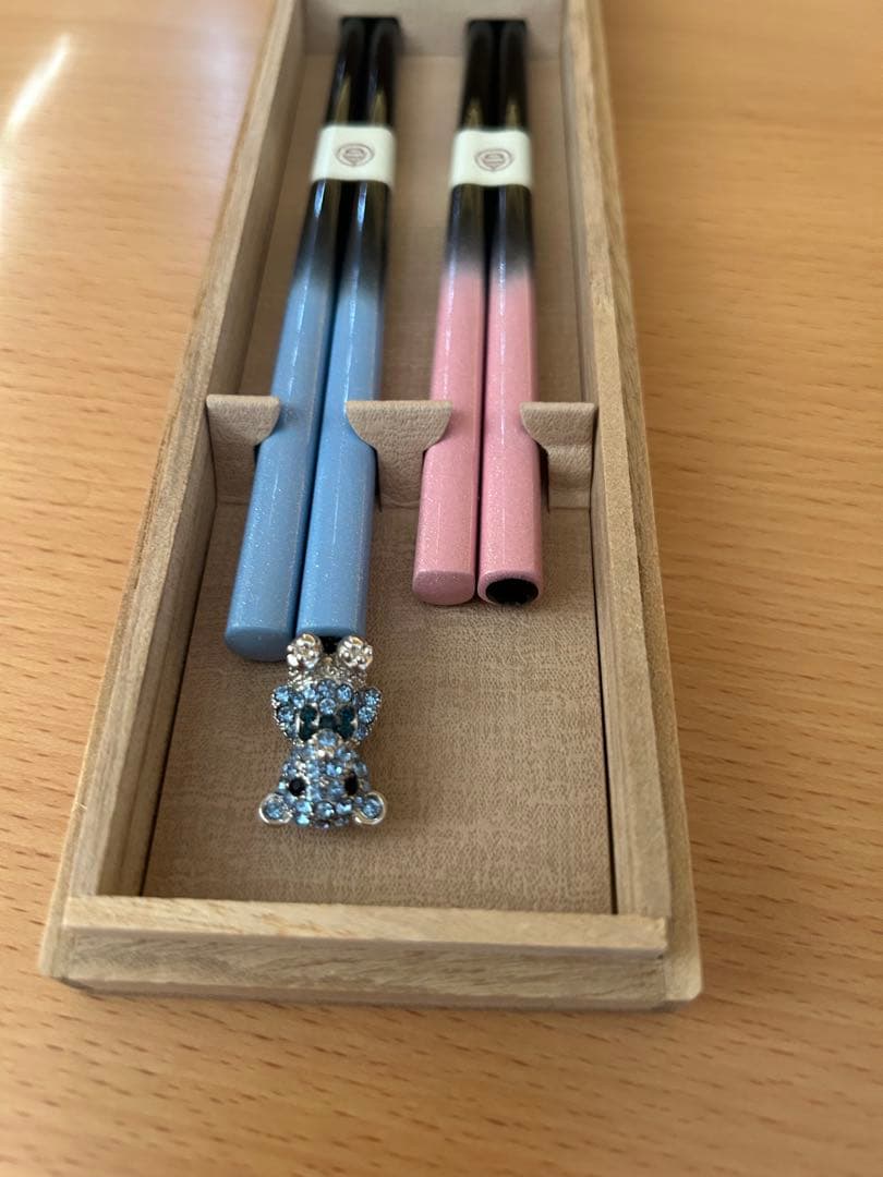 銀座 夏野 箸 夫婦箸ペア ピアス くま ピンク 水色 漆器 ビジュー