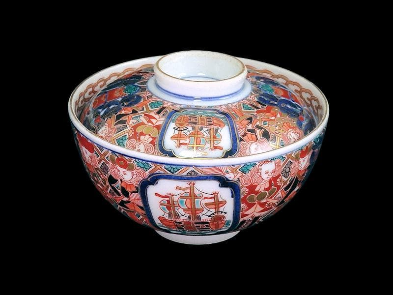 大聖寺伊万里 金襴手 五艘船に南蛮人の図 蓋茶碗 D898AS-CYo - メルカリ