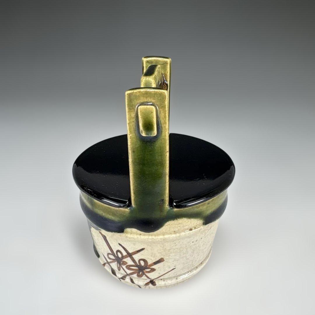 中古品】山口錠鉄造 織部丸手桶茶入（共箱）USED〈税込・送料込