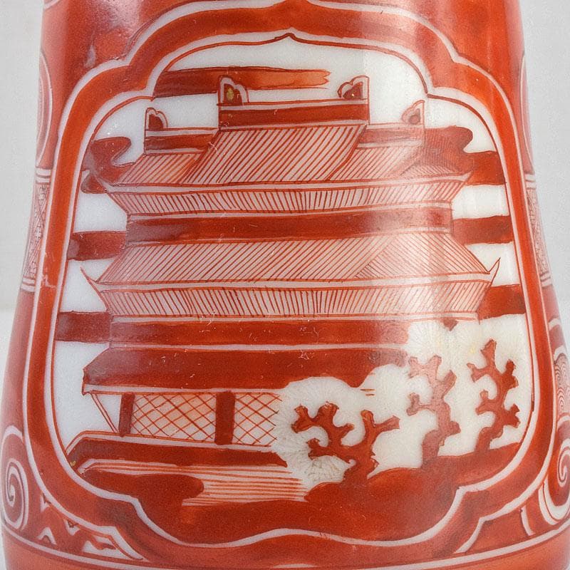 九谷焼 古九谷 赤絵 花鳥文 徳利 在銘 一對 時代箱付 V R9270 - 工芸品
