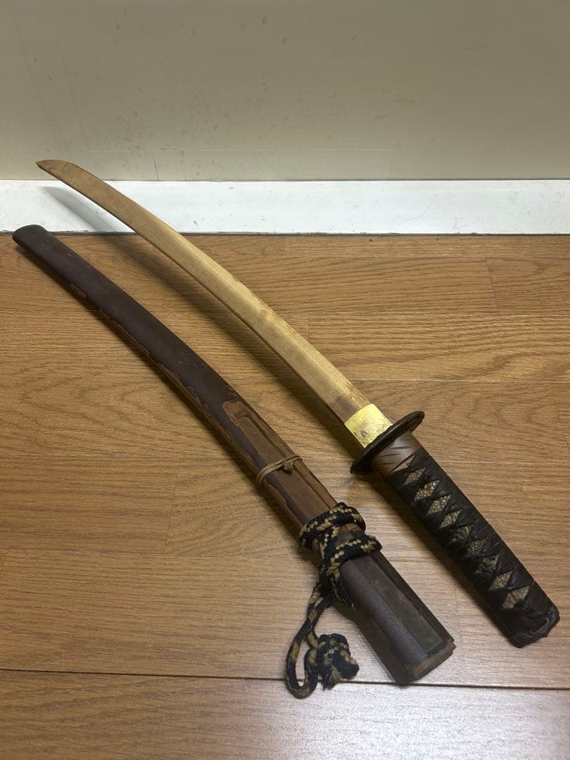 【骨董】脇差し 刃無し 拵え 金着せハバキ