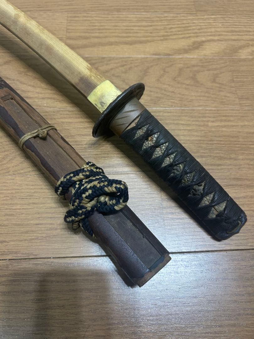 【骨董】脇差し 刃無し 拵え 金着せハバキ