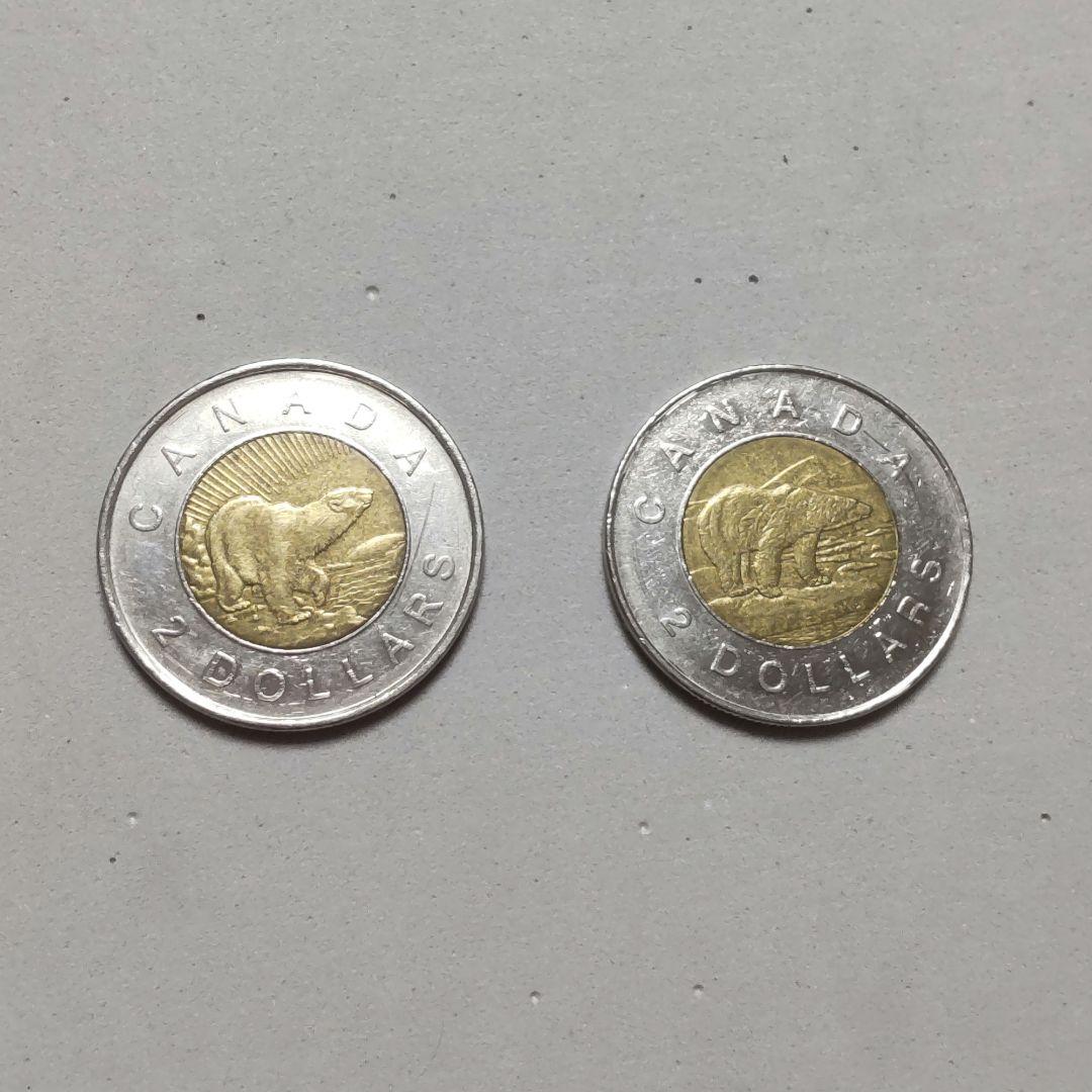 外国硬貨 】カナダ2ドル10周年記念硬貨（オーロラを見上げる