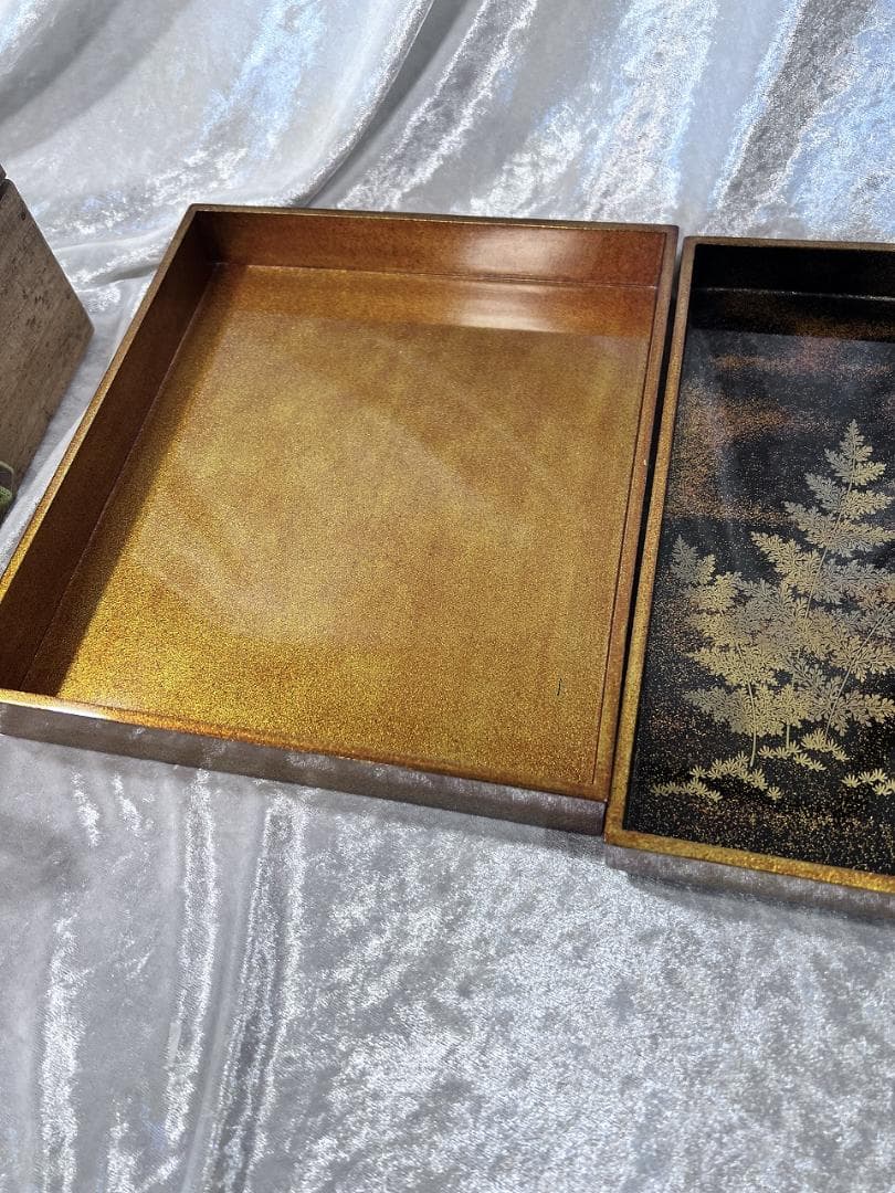 蒔絵 月に波紋硯箱 明治期 金蒔絵 高蒔絵 合せ箱 漆器 文箱 山と太陽の
