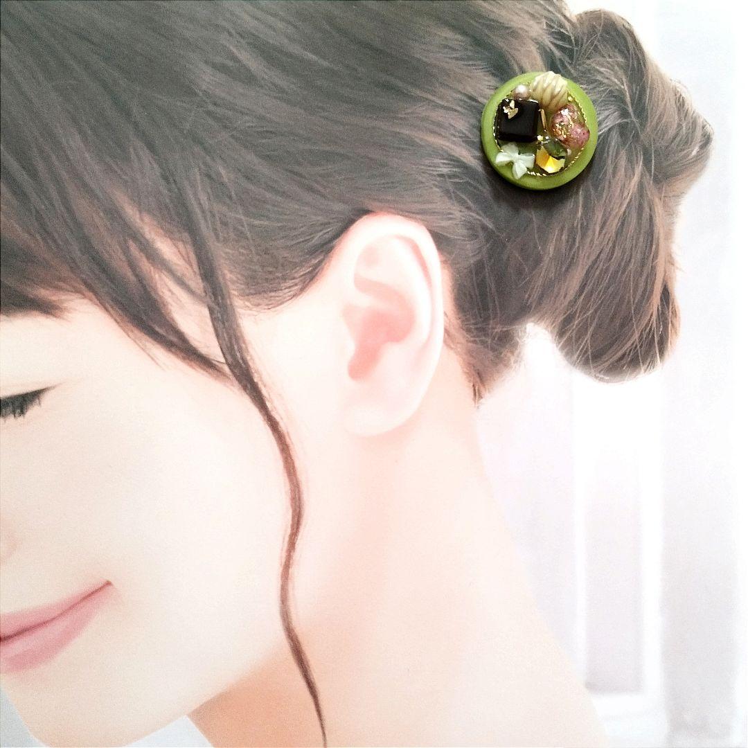 no.1721 レジン ヘアゴム ブローチ ポニーフック チョコ - メルカリ