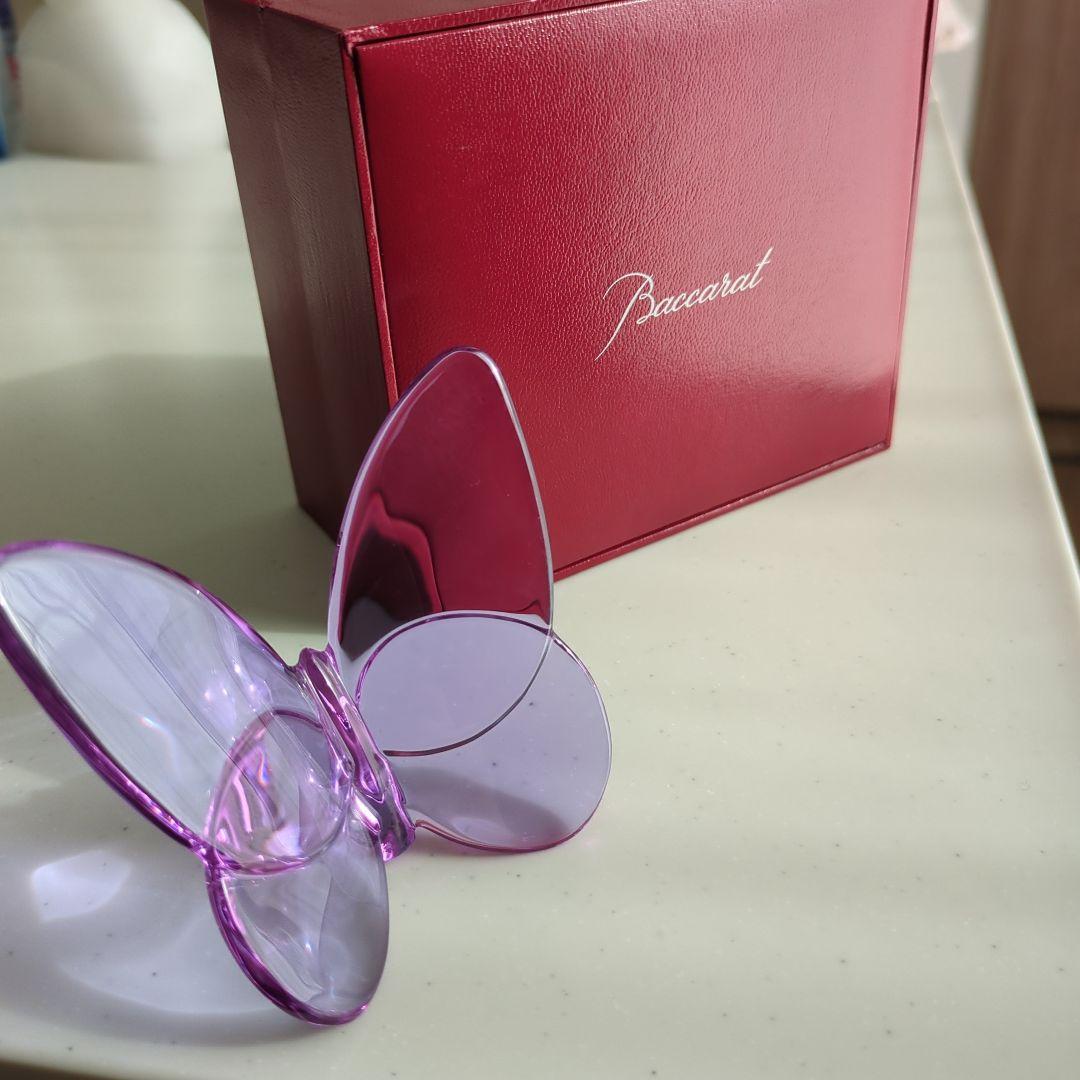 バカラ　ラッキーバタフライ　ピンクパープル　箱付き Baccarat バカラ ラッキーバタフライ ピオニー 名入れ彫刻代込み 名