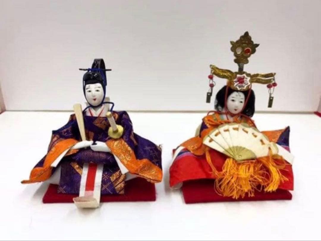 雛人形◇ミニ親王飾り◇昭和レトロ◇アンティーク みよし漆器本舗 雛人形 コンパクト 錦彩 親王桜飾り ひな人形 親王飾り