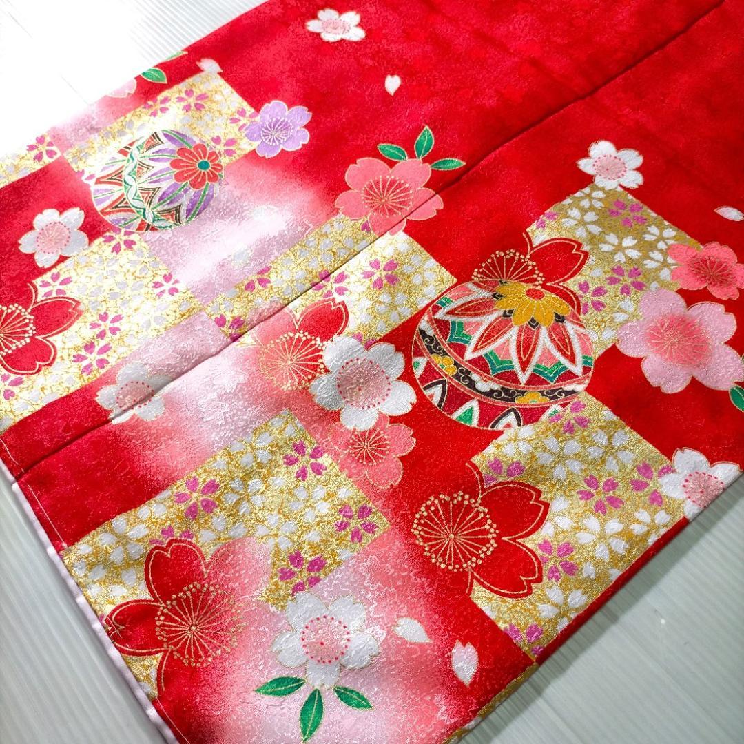 七五三 753 着物 七歳 四つ身着物 赤色地友禅柄 新品 k4126t - メルカリ