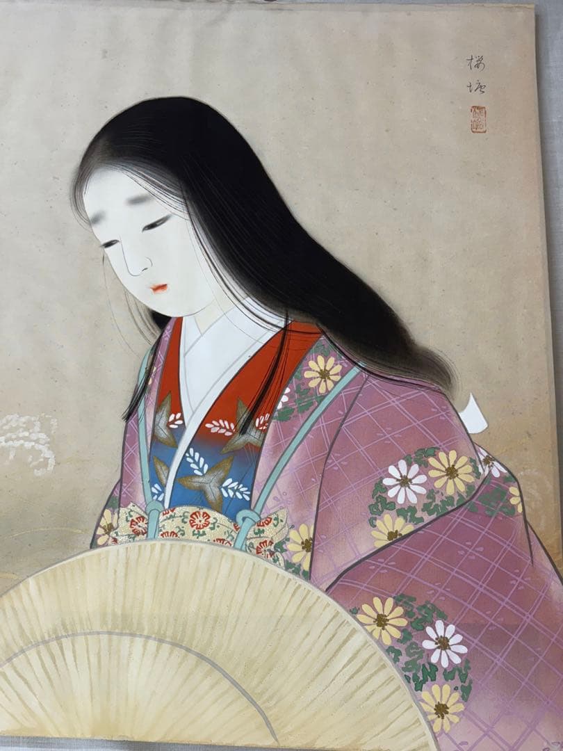 松井桜塘 日本画 絵画 人物画 美人画 額装 - メルカリ