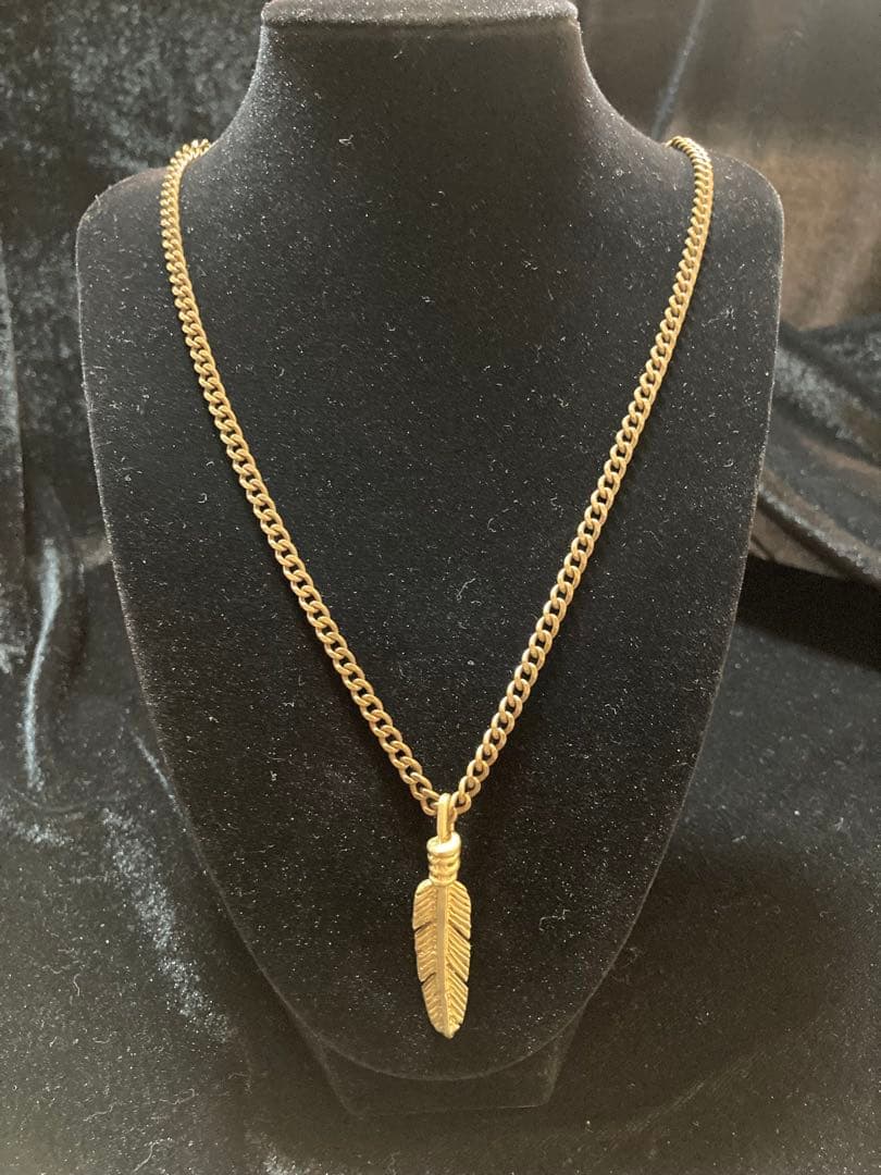 フェザーPendant チェーン付き 真鍮 フェザーネックレス 小ぶり ゴールド メンズ ダブル喜平 チェーン