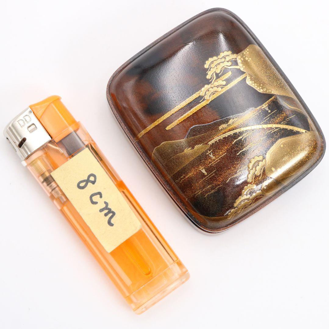平安 浅見与し三作 乾山写松絵 香合 金蒔絵 茶道具 共箱 C897 N8