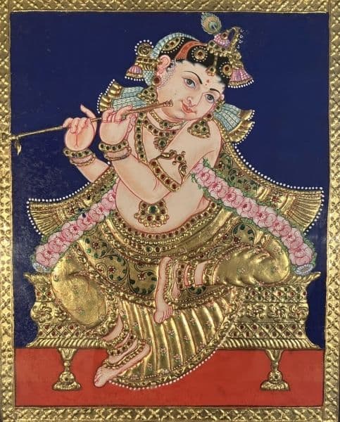 クリシュナ／ヒンドゥー：油彩 クリスタル装飾 कृष्ण, Kṛṣṇa