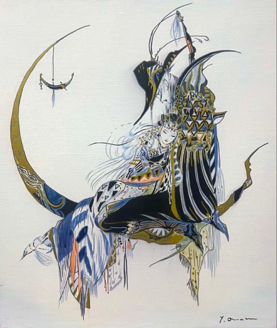 F10】天野喜孝 /肉筆品/表裏サイン有り/手描き/アクリル/油絵/絵画/額