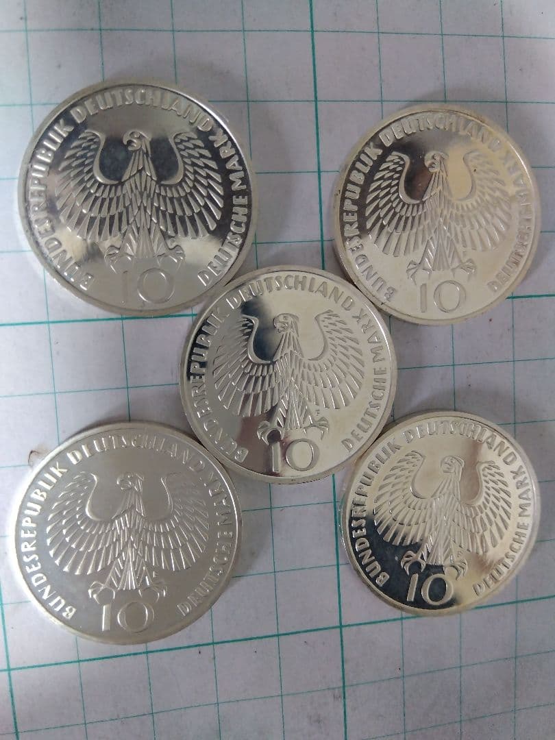 純銀62.5%】1972年ミュンヘンオリンピック記念銀貨5枚、旧硬貨10