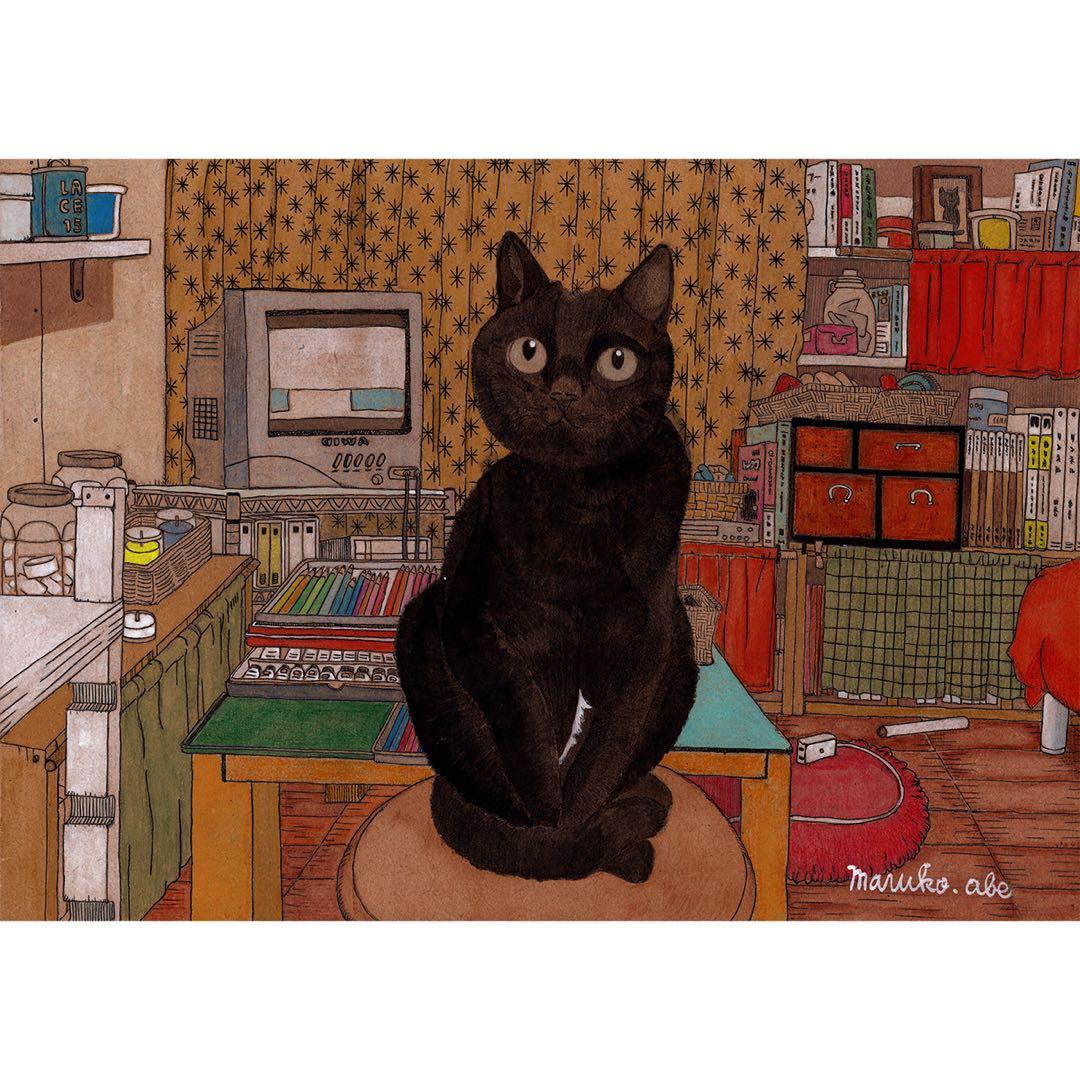 《送料無料》原画「猫の部屋」猫イラスト インテリアアート