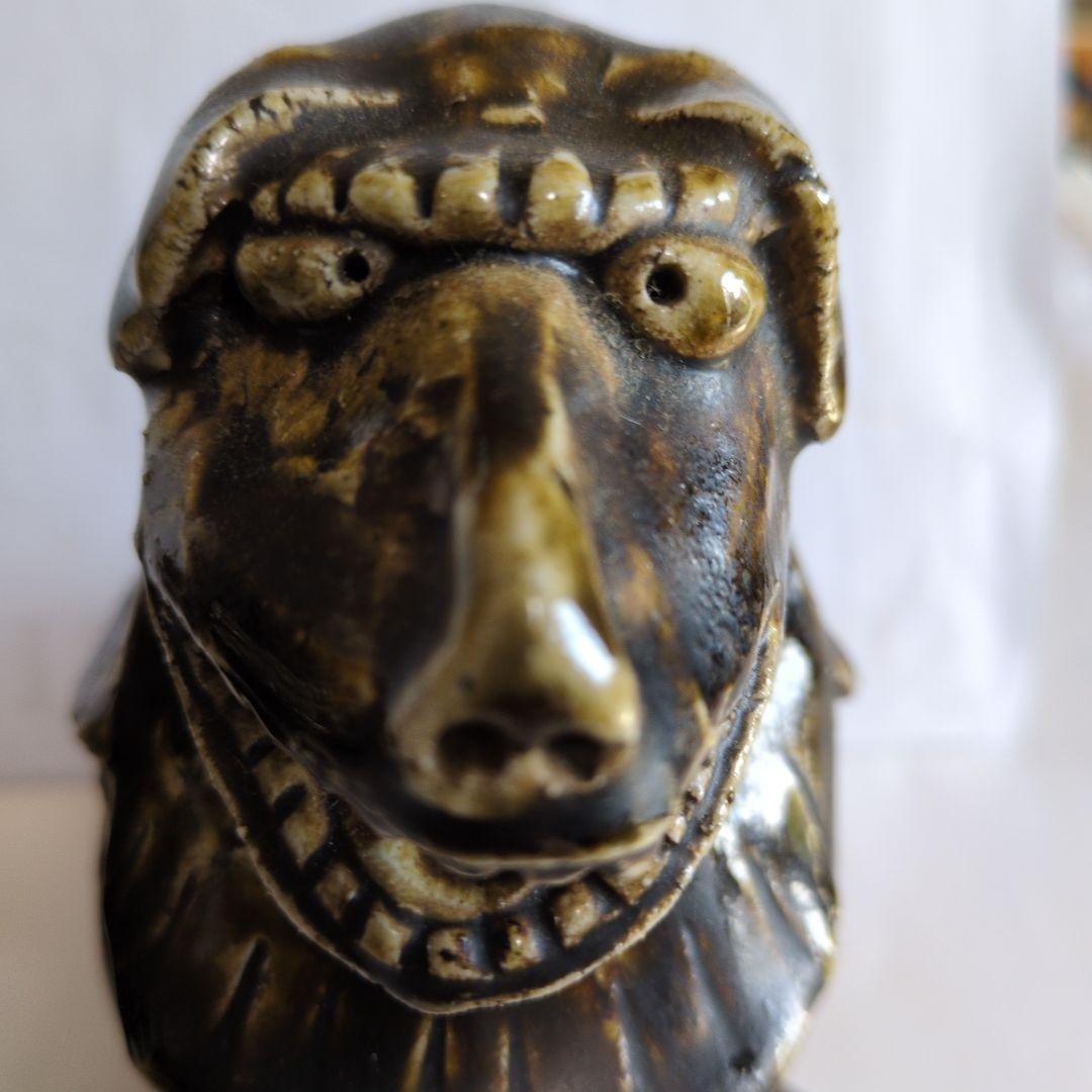 黒織部 狛犬 阿吽像 一対 骨董